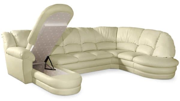 Большой диван Оберон с круглой секцией и оттоманкой Galaxy Milk Нераскладной (358х222х102см) — изображение 2