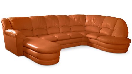 Большой диван Оберон с круглой секцией и оттоманкой Galaxy Orange