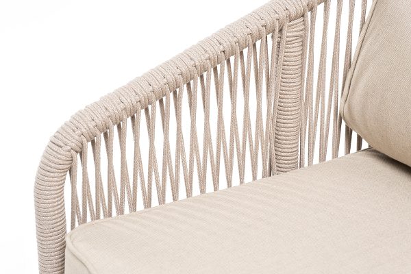 "Канны" диван 2-местный плетеный из роупа, основание дуб, роуп бежевый круглый, ткань бежевая 15052 — изображение 5