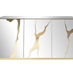 KFG195 Комод зеркальный c золотым декором 160х45х90см