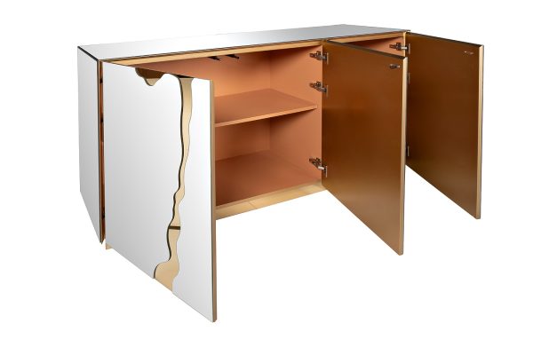 KFG195 Комод зеркальный c золотым декором 160х45х90см — изображение 3