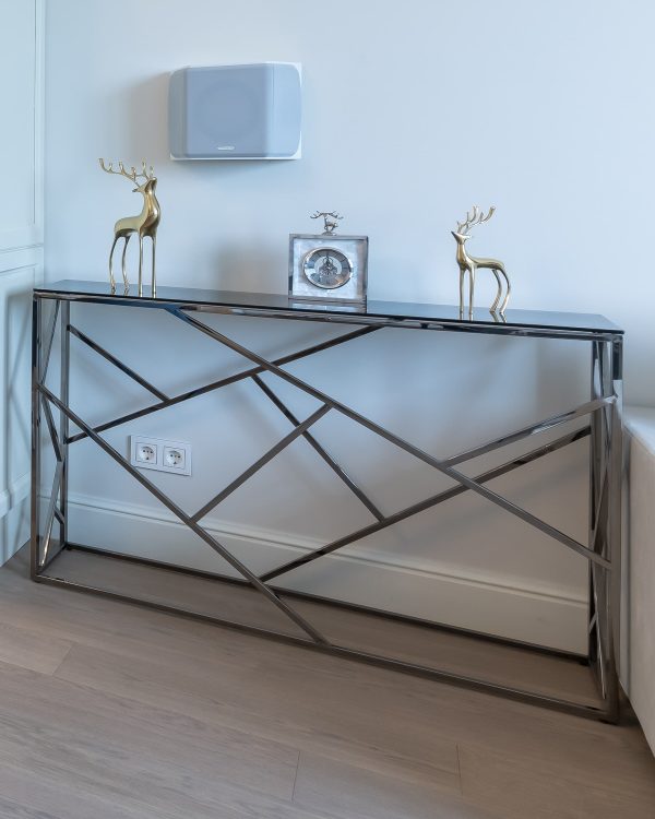 Консоль АРТ ДЕКО 115*30 стекло smoke сталь тёмный хром — изображение 3