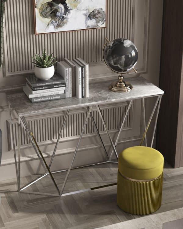 Консоль Авалон 122*41 серый мрамор сталь серебро — изображение 3
