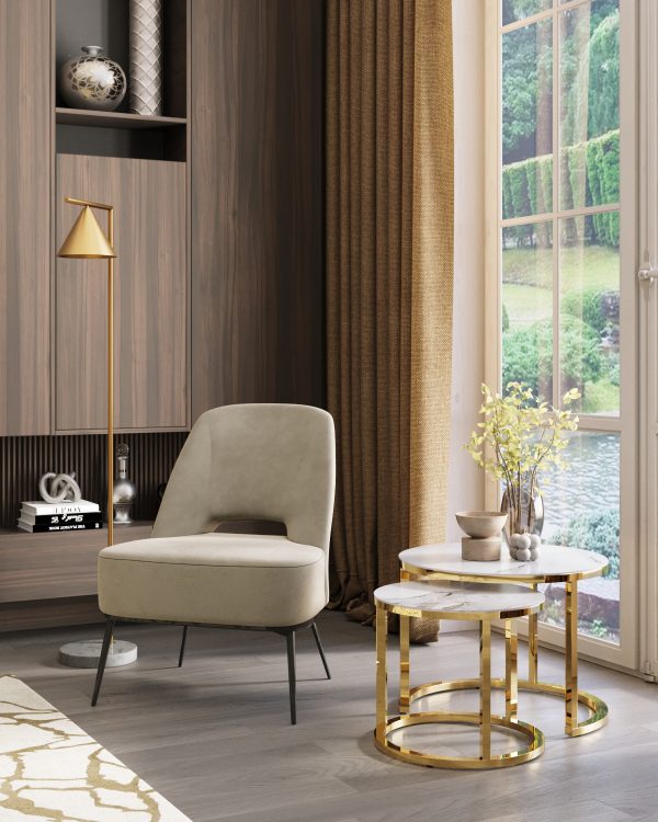 Кресло лаунж Бостон велюр бежевый — изображение 3