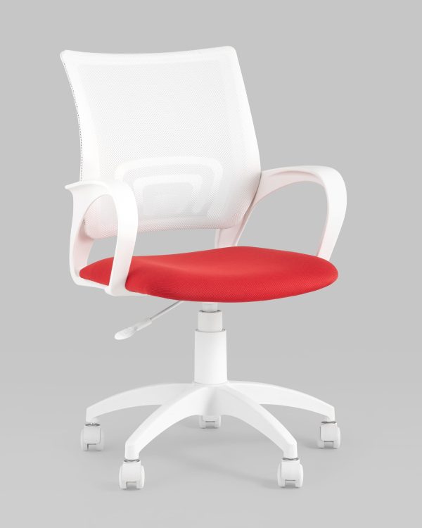 Кресло офисное Topchairs ST-BASIC-W спинка белая сетка сиденье красная ткань крестовина белый пластик — изображение 2