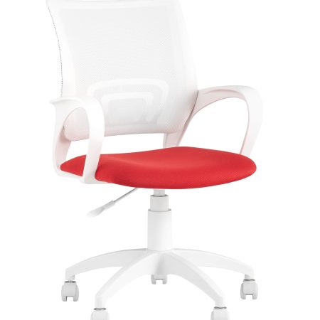 Кресло офисное Topchairs ST-BASIC-W спинка белая сетка сиденье красная ткань крестовина белый пластик