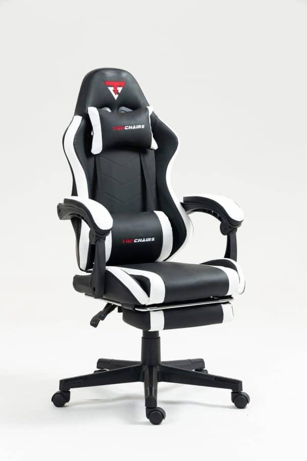 Кресло спортивное TopChairs Prophet с оттоманкой черно-белый