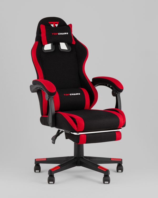 Кресло спортивное TopChairs Prophet с оттоманкой ткань черно-красный — изображение 2