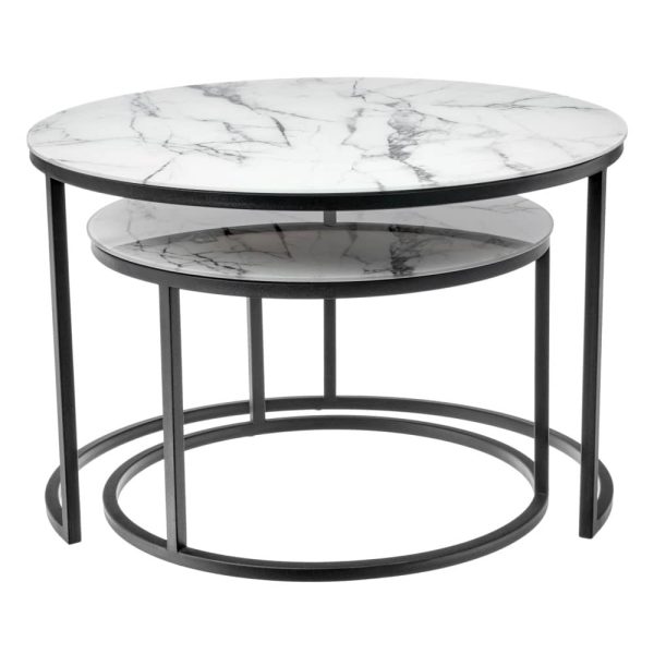 Набор кофейных столиков Tango белый мрамор с черными ножками — изображение 2