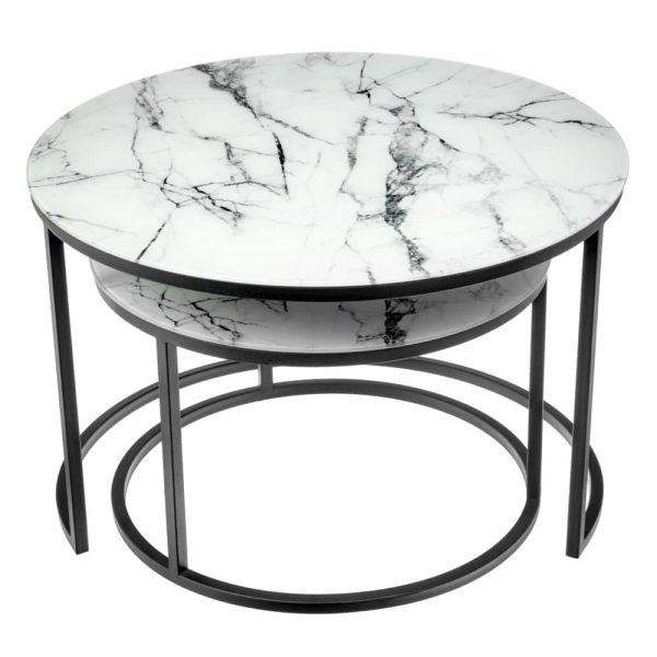 Набор кофейных столиков Tango белый мрамор с черными ножками — изображение 3
