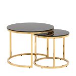 Набор журнальных столиков Селена 60 и 45 см стекло черный мрамор сталь золото