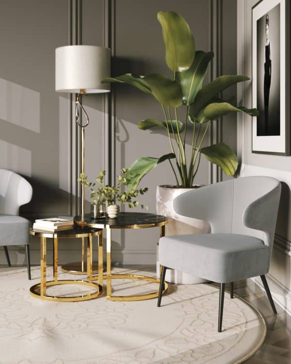 Набор журнальных столиков Селена 60 и 45 см стекло черный мрамор сталь золото — изображение 3