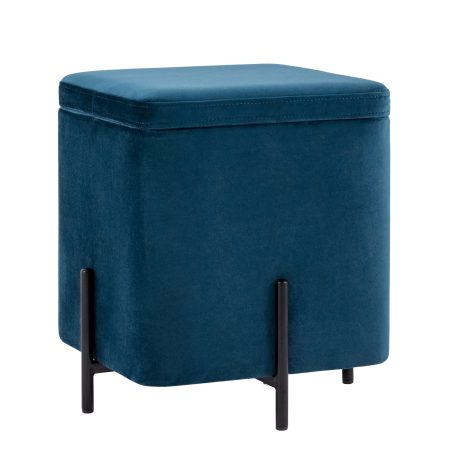 Пуф Грейс квадрат с ящиком велюр синий