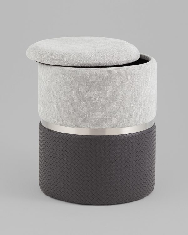 Пуф Кэрри с ящиком серебро шенилл серо-черный — изображение 3