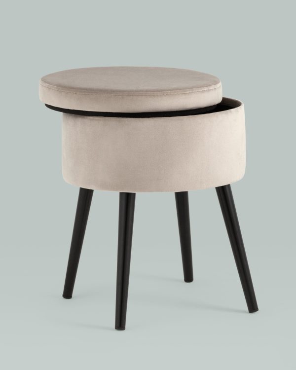 Пуф Клайс с ящиком велюр серо-бежевый — изображение 3