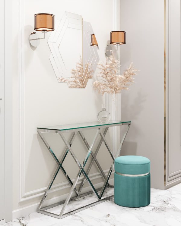 Пуф Миранда с ящиком серебро велюр светло-бирюзовый — изображение 3