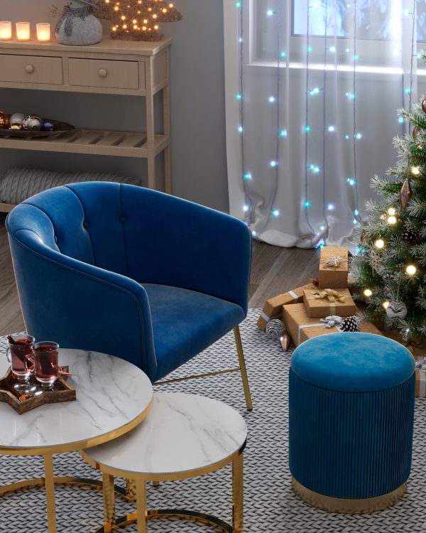 Пуф Шарлотта с ящиком велюр синий — изображение 3