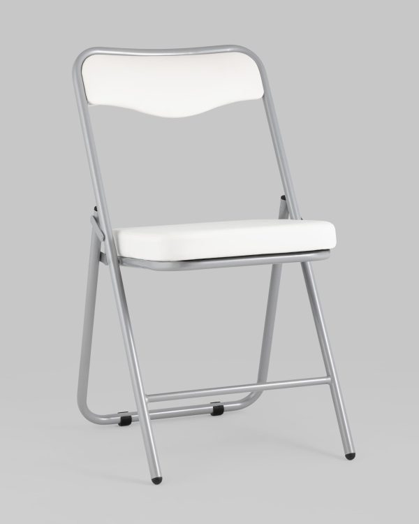 Складной стул Джонни экокожа белый каркас металлик — изображение 2