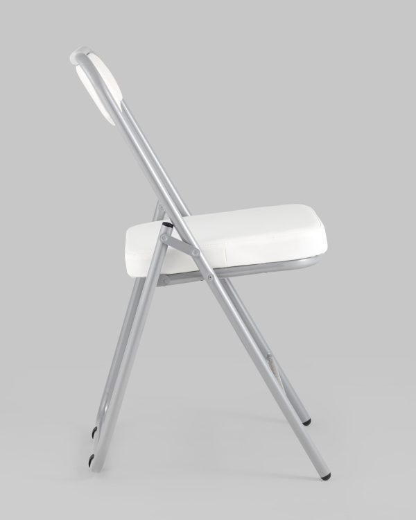 Складной стул Джонни экокожа белый каркас металлик — изображение 3