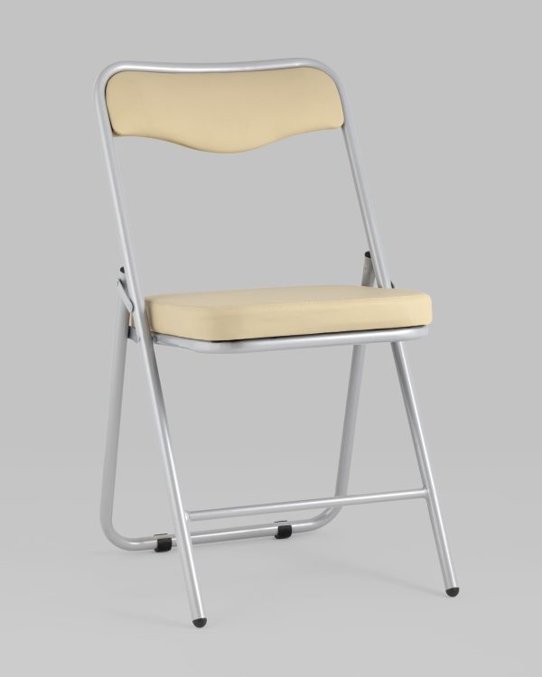 Складной стул Джонни экокожа кремовый каркас металлик — изображение 2