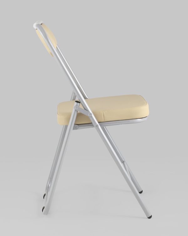 Складной стул Джонни экокожа кремовый каркас металлик — изображение 3
