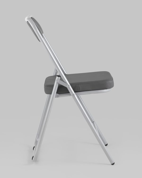 Складной стул Джонни экокожа серый каркас металлик — изображение 3
