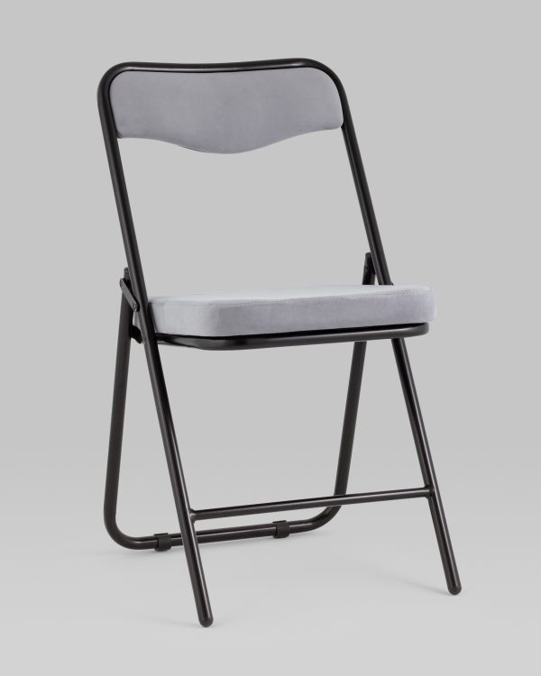 skladnoj-stul-dzhonni-veljur-seryj-karkas-chernyj-matovyj-1 Складной стул Джонни велюр серый каркас черный матовый — изображение 2