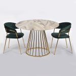 Стол Liverpool диам.100см, керамогранит белый мрамор с золотистыми ножками — изображение 3