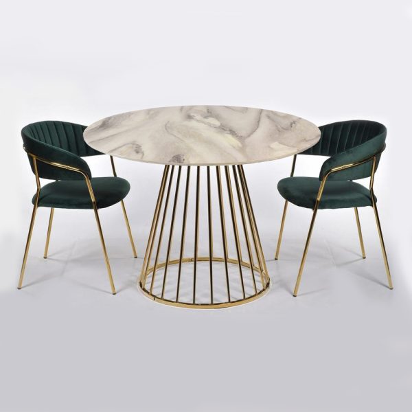 Стол Liverpool диам.100см, керамогранит белый мрамор с золотистыми ножками — изображение 3