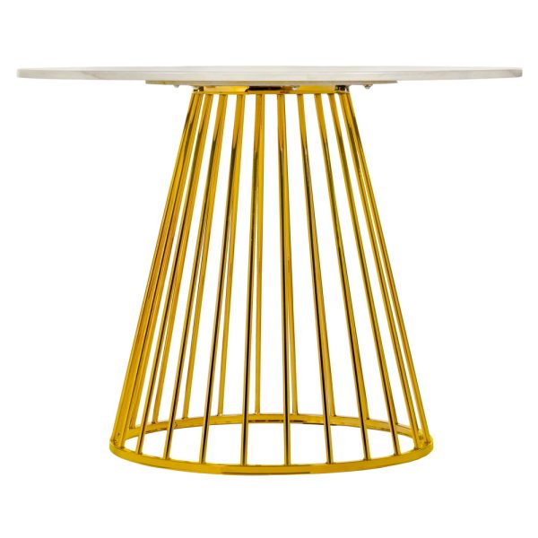 Стол Liverpool диам.100см, керамогранит белый мрамор с золотистыми ножками — изображение 5