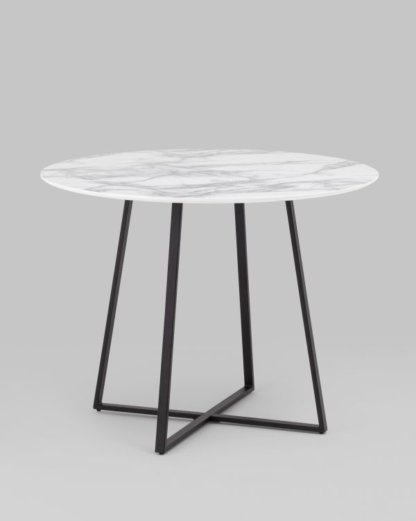 Стол обеденный Дакота 100*100 белый мрамор ножки черные — изображение 2