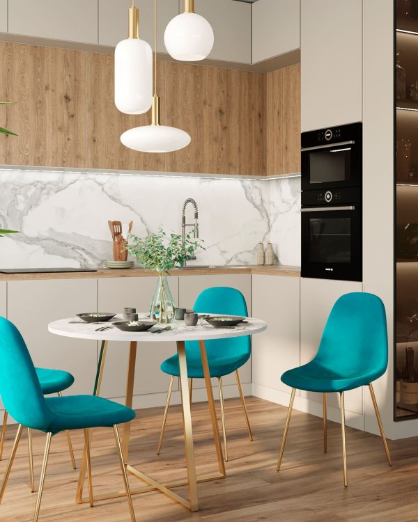 Стол обеденный Дакота 100*100 белый мрамор ножки золото — изображение 3