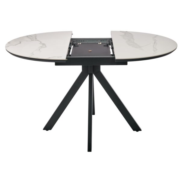 Стол Rudolf круглый раскладной 100-130x100x75см, светлый керамогранит, черный — изображение 5