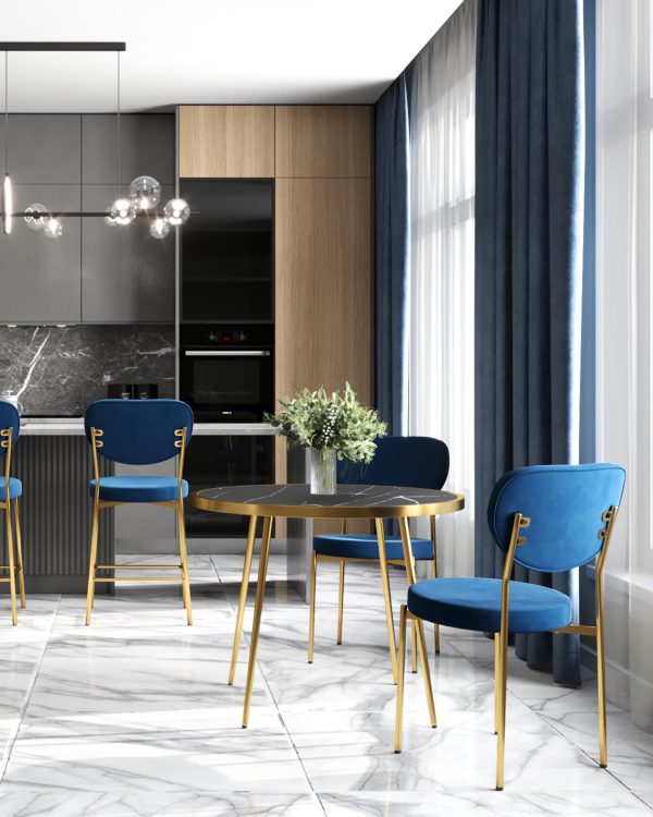 Стул Барбара NEW велюр королевский синий золотые ножки — изображение 3