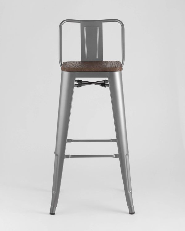 Стул барный TOLIX WOOD со спинкой серебристый матовый — изображение 3