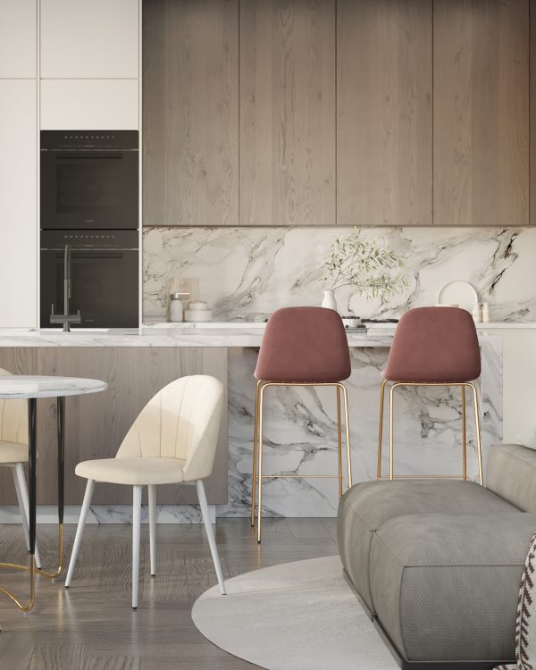 Стул барный Валенсия SN велюр пыльно-розовый золотые ножки — изображение 3