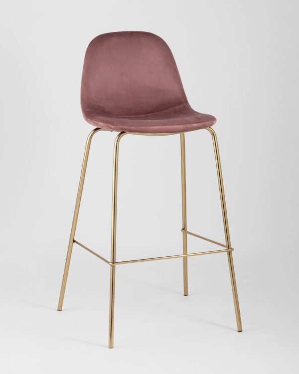 Стул барный Валенсия велюр пыльно-розовый золотые ножки — изображение 2