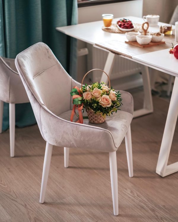 Стул Диана велюр кремовый ножки белые — изображение 3