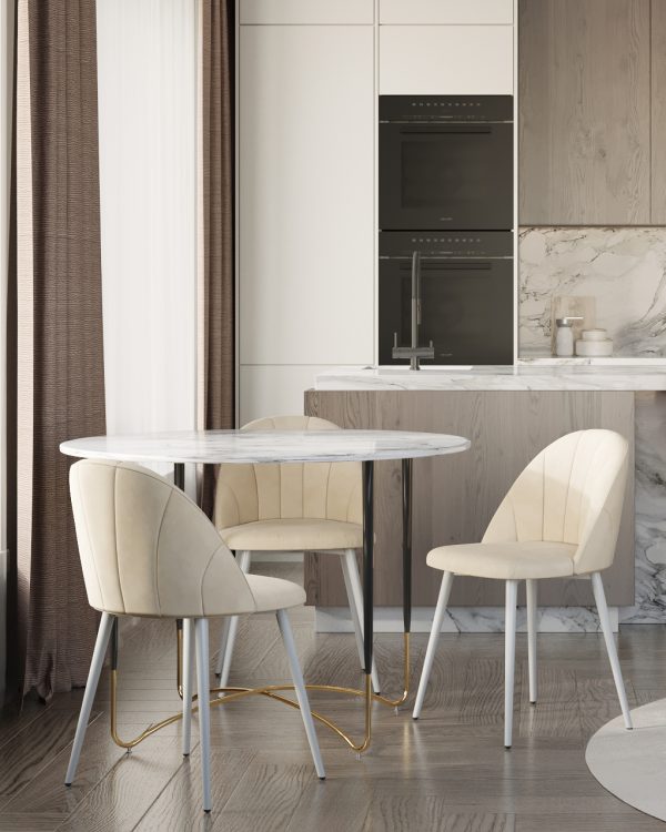 Стул Логан велюр молочный белые ножки — изображение 3