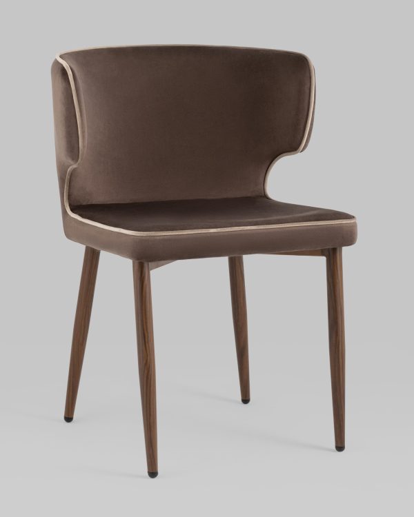 Стул Матео с кантом велюр коричневый ножки дерево — изображение 2