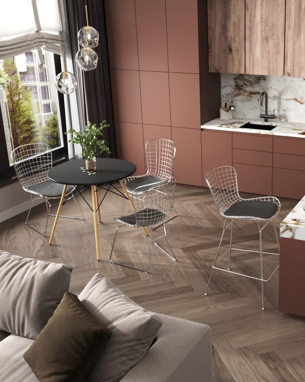 Стул обеденный Bertoia хромированный с черной подушкой — изображение 3