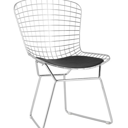 Стул обеденный Bertoia хромированный с черной подушкой