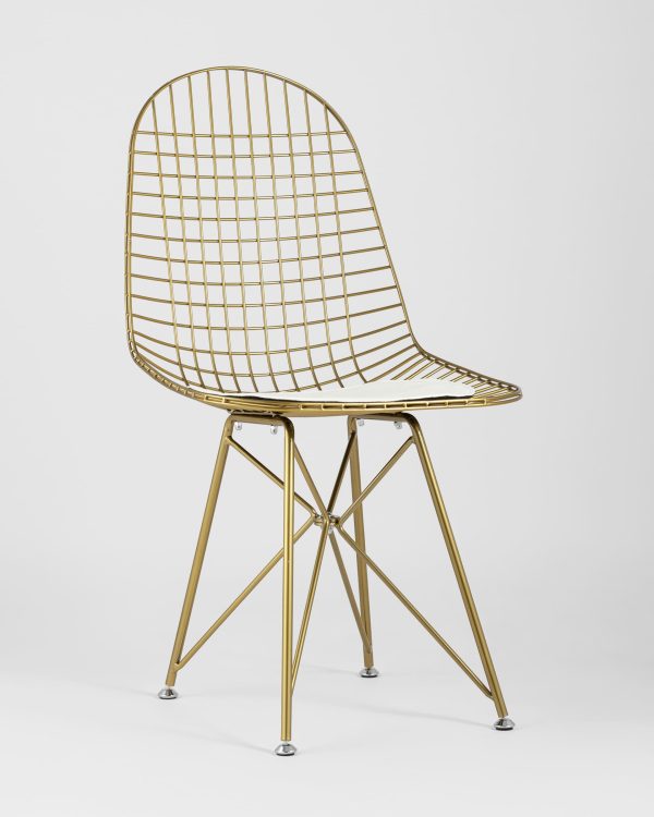Стул обеденный Eiffel золотой с белой подушкой — изображение 2