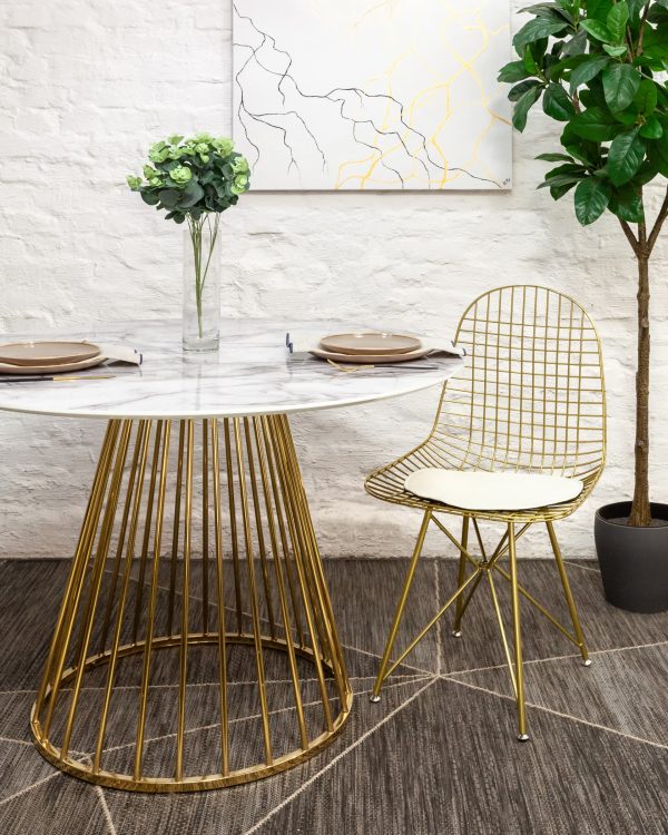 Стул обеденный Eiffel золотой с белой подушкой — изображение 3