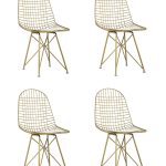 Стул обеденный Eiffel золотой с белой подушкой 4 шт