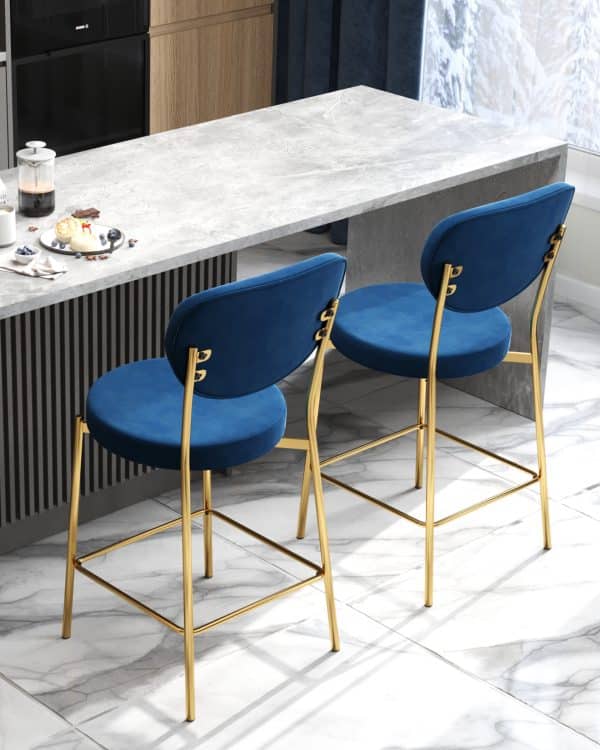 Стул полубарный Барбара велюр королевский синий золотые ножки — изображение 3