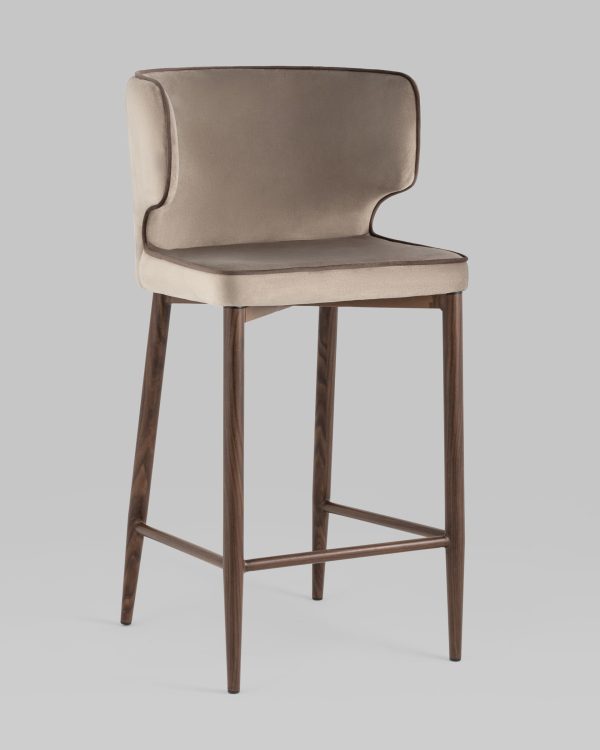 Стул полубарный Матео с кантом велюр шампань ножки дерево — изображение 2
