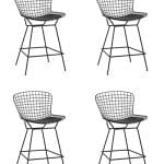 Стул полубарный с низкой спинкой Bertoia черный с черной подушкой 4 шт.