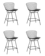 Стул полубарный с низкой спинкой Bertoia черный с черной подушкой 4 шт.
