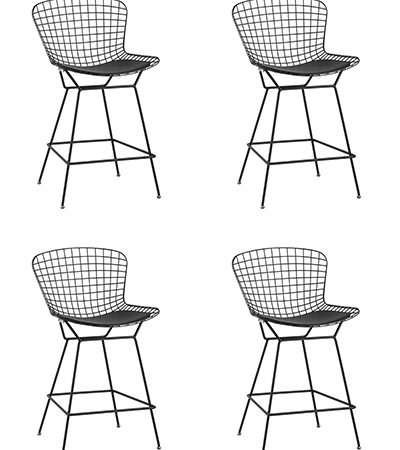 Стул полубарный с низкой спинкой Bertoia черный с черной подушкой 4 шт.